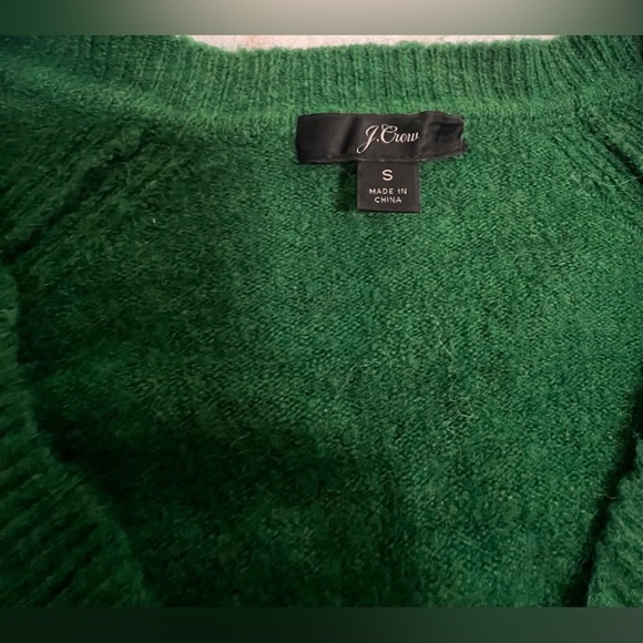 J.Crew V Neck Sweater Side Slits in Supersoft Wool Blend Bright Green Size S - Picture 2 of 5